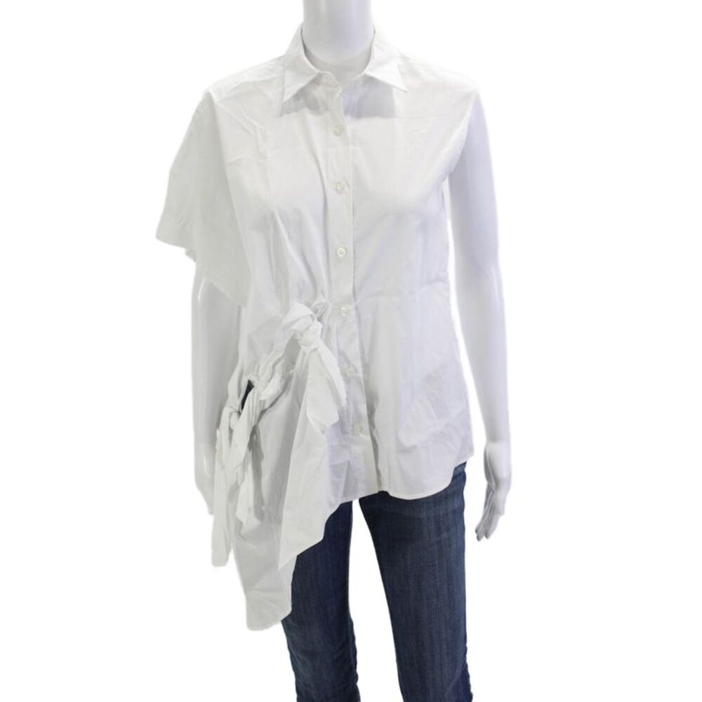 Balossa Women Sleeveless Collared Button-Up Top White Cotton Blend Size 4